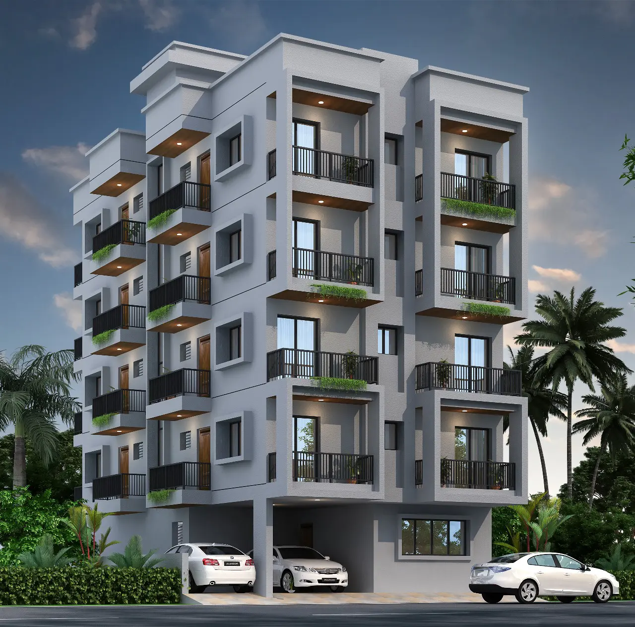 Featured Project: Contemporary house exterior rendering with landscaping